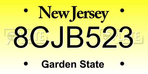 8CJB523 New Jersey License Plate