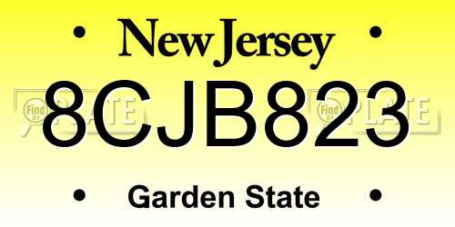 8CJB823 New Jersey License Plate