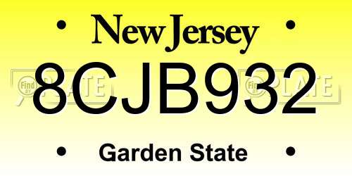 8CJB932 New Jersey License Plate