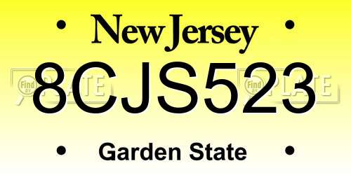 8CJS523 New Jersey License Plate