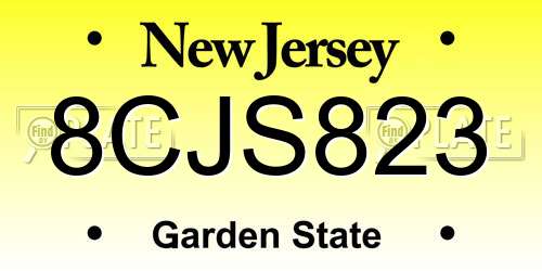 8CJS823 New Jersey License Plate