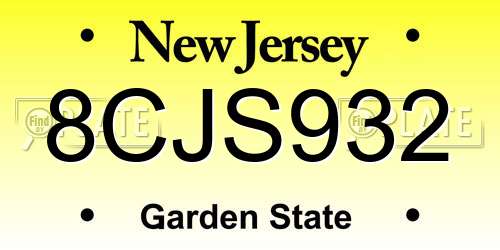 8CJS932 New Jersey License Plate