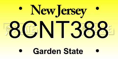8CNT388 New Jersey License Plate