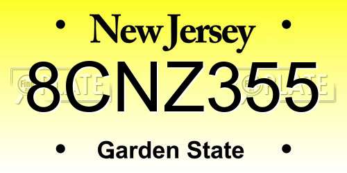 8CNZ355 New Jersey License Plate