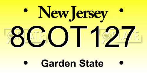 8COT127 New Jersey License Plate