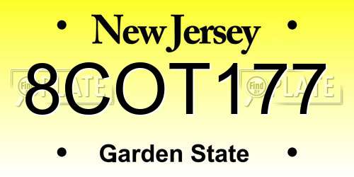 8COT177 New Jersey License Plate