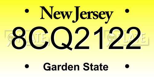 8CQ2122 New Jersey License Plate