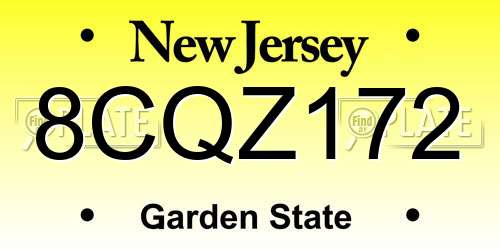 8CQZ172 New Jersey License Plate