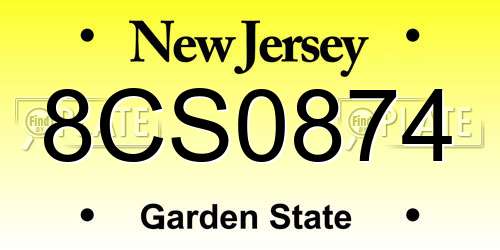 8CS0874 New Jersey License Plate