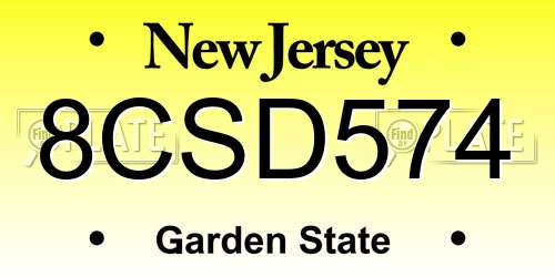 8CSD574 New Jersey License Plate