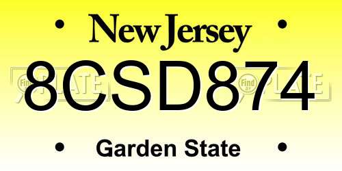 8CSD874 New Jersey License Plate