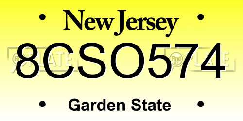 8CSO574 New Jersey License Plate
