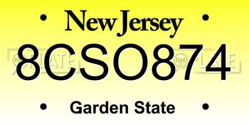 8CSO874 New Jersey License Plate