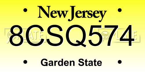 8CSQ574 New Jersey License Plate