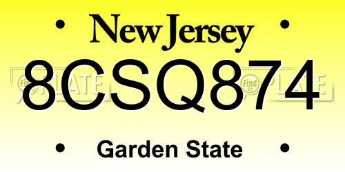 8CSQ874 New Jersey License Plate
