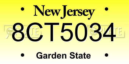 8CT5034 New Jersey License Plate
