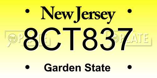 8CT837 New Jersey License Plate