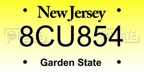8CU854 New Jersey License Plate