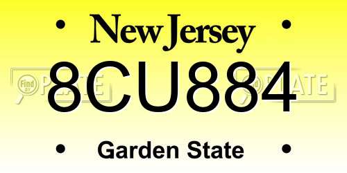 8CU884 New Jersey License Plate