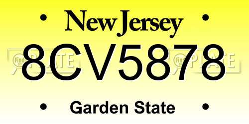 8CV5878 New Jersey License Plate