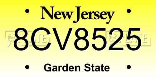 8CV8525 New Jersey License Plate