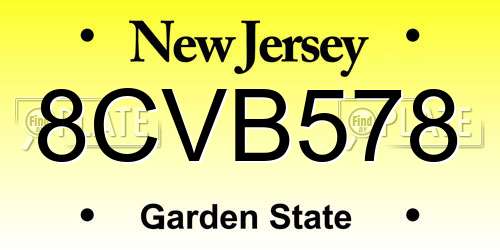 8CVB578 New Jersey License Plate