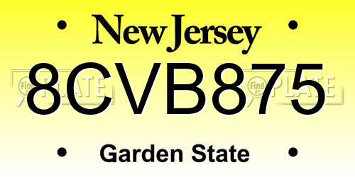 8CVB875 New Jersey License Plate