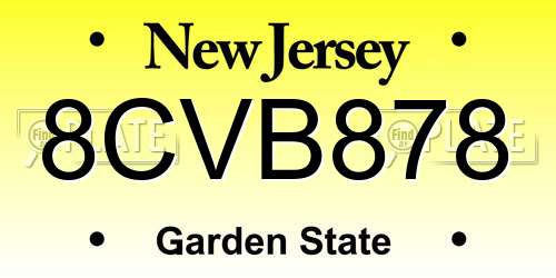 8CVB878 New Jersey License Plate