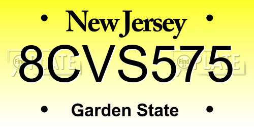8CVS575 New Jersey License Plate