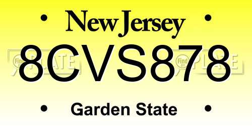 8CVS878 New Jersey License Plate