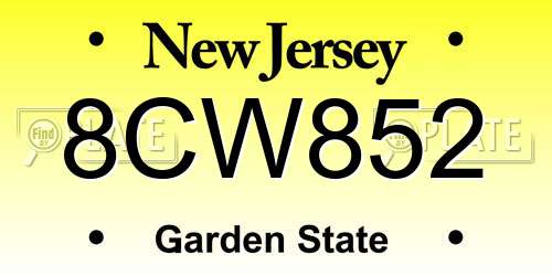 8CW852 New Jersey License Plate