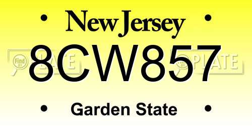 8CW857 New Jersey License Plate