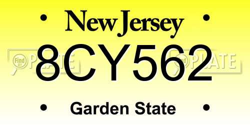 8CY562 New Jersey License Plate
