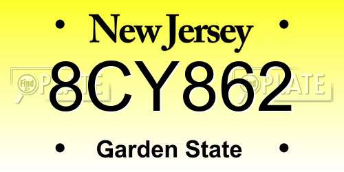 8CY862 New Jersey License Plate