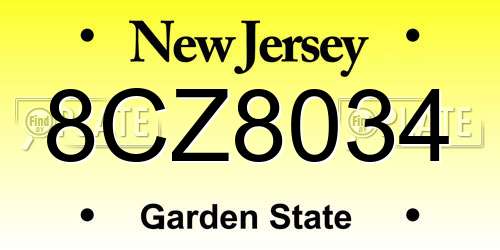 8CZ8034 New Jersey License Plate