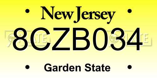 8CZB034 New Jersey License Plate
