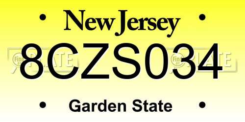 8CZS034 New Jersey License Plate