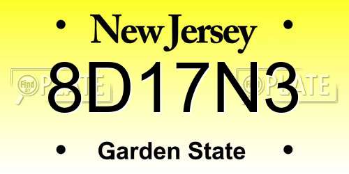 8D17N3 New Jersey License Plate