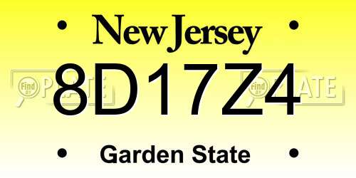 8D17Z4 New Jersey License Plate