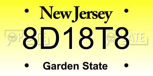 8D18T8 New Jersey License Plate
