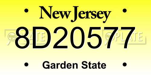 8D20577 New Jersey License Plate