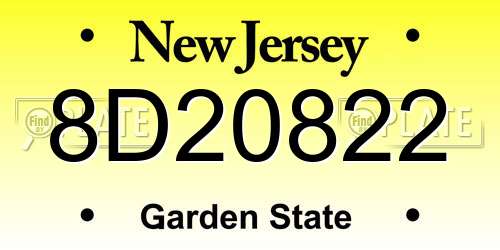 8D20822 New Jersey License Plate