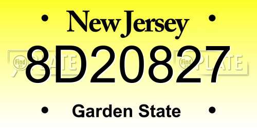 8D20827 New Jersey License Plate