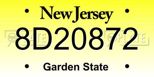 8D20872 New Jersey License Plate