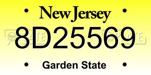 8D25569 New Jersey License Plate