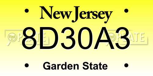 8D30A3 New Jersey License Plate