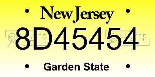 8D45454 New Jersey License Plate