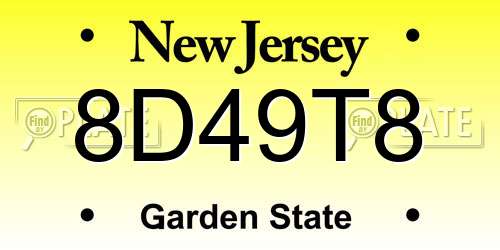 8D49T8 New Jersey License Plate