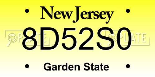 8D52S0 New Jersey License Plate