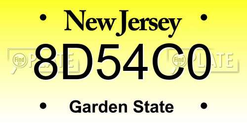 8D54C0 New Jersey License Plate